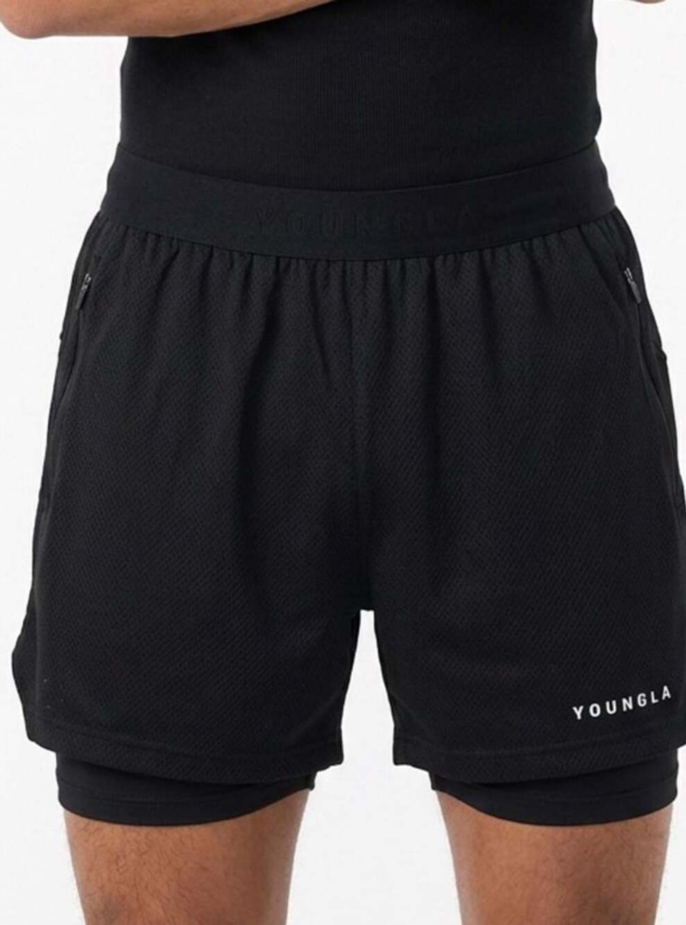 YoungLA 2-in-1 Mesh Workout Shorts Black Size M